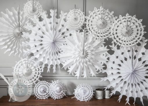 Pack Of 12 Paper Snowflake Christmas Hanging Decorations The